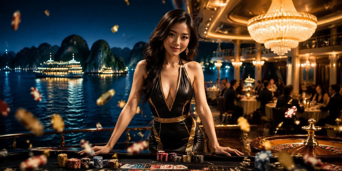 Người chơi tại vùng Hạ Long theo dõi kết quả cá cược thể thao với khung cảnh vịnh ngoài cửa sổ